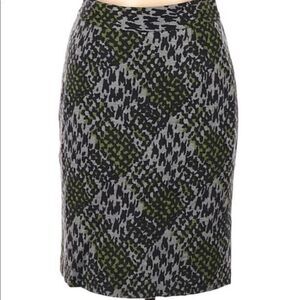 Trina Turk Gray and Green Leopard Print Plaid Pencil Skirt